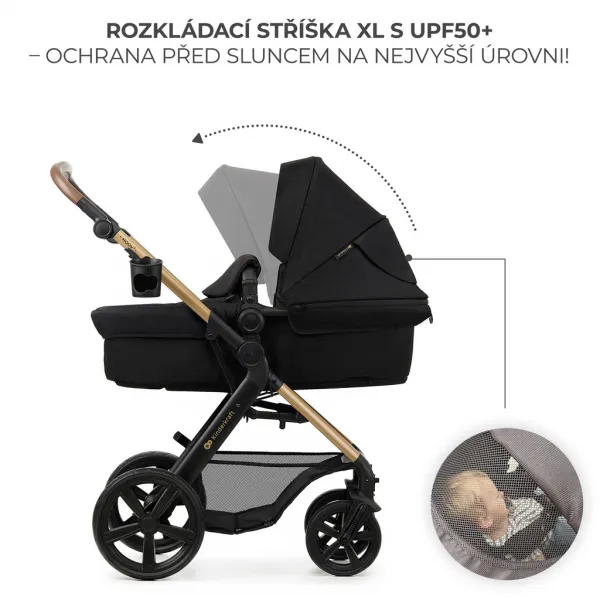 KINDERKRAFT - Kočík kombinovaný Moov 2 3v1 Pure Black - penové kolesá