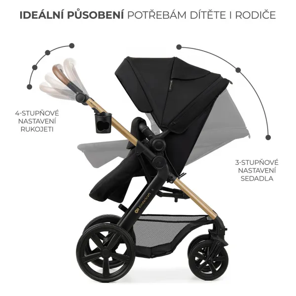 KINDERKRAFT - Kočík kombinovaný Moov 2 3v1 Pure Black - penové kolesá