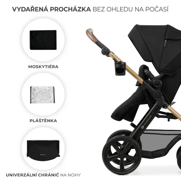 KINDERKRAFT - Kočík kombinovaný Moov 2 3v1 Pure Black - penové kolesá