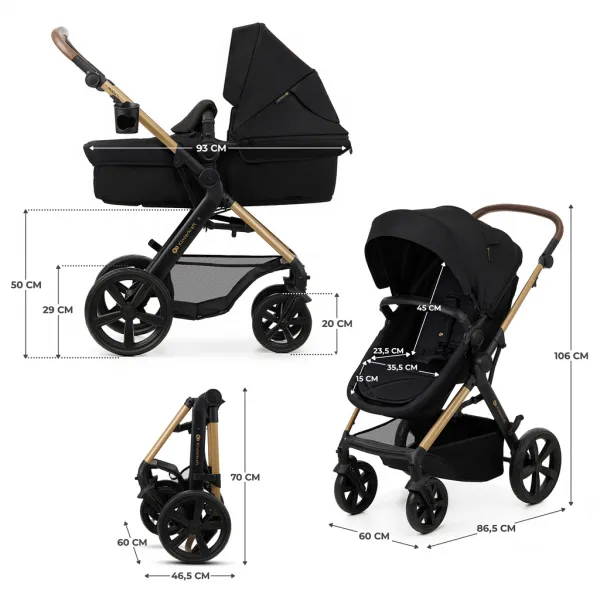 KINDERKRAFT - Kočík kombinovaný Moov 2 3v1 Pure Black - penové kolesá
