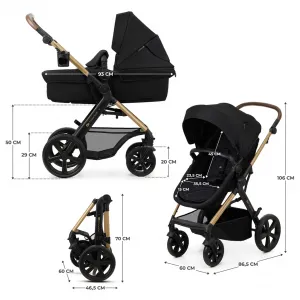 KINDERKRAFT - Kočík kombinovaný Moov 2 3v1 Pure Black - penové kolesá