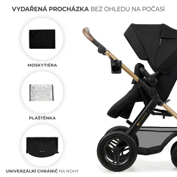 KINDERKRAFT - Kočík kombinovaný Moov 2 Air 3v1 Pure Black
