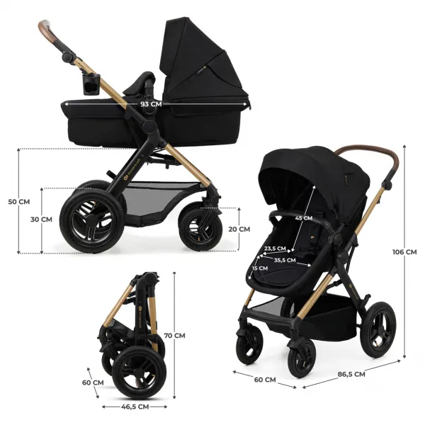 KINDERKRAFT - Kočík kombinovaný Moov 2 Air 3v1 Pure Black