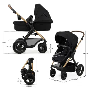 KINDERKRAFT - Kočík kombinovaný Moov 2 Air 3v1 Pure Black