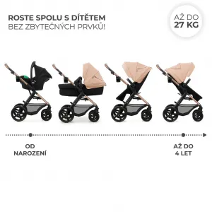 KINDERKRAFT - Kočík kombinovaný Moov 2 3v1 Sand Beige - penové kolesá