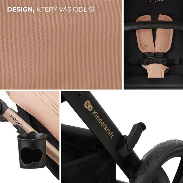 KINDERKRAFT - Kočík kombinovaný Moov 2 3v1 Sand Beige - penové kolesá