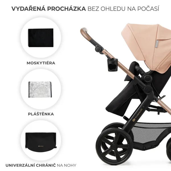 KINDERKRAFT - Kočík kombinovaný Moov 2 3v1 Sand Beige - penové kolesá