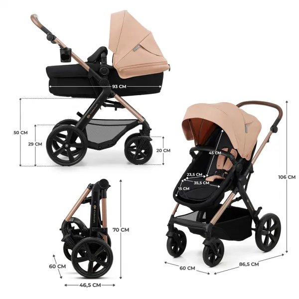 KINDERKRAFT - Kočík kombinovaný Moov 2 3v1 Sand Beige - penové kolesá