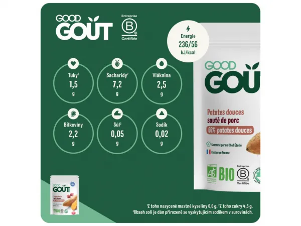Good Gout Bio Kapsička sladké zemiaky s bravčovým mäsom 190 g,GOOD GOUT BIO Sladké zemiaky s bravčovým mäsom 190 g