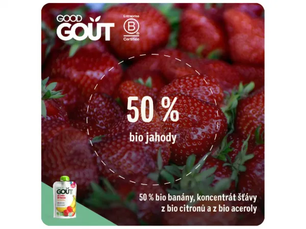 GOOD GOUT BIO Ovocné pyré bez lepku Jahoda a banán 120g - ovocný príkrm