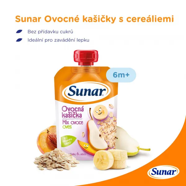 Sunar kašička mix ovoce, ovsené vločky 120 g,SUNAR Kapsička Ovocná kašička mix ovocia, ovsené vločky 120 g