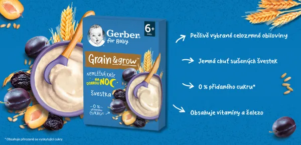 GERBER Kaša nemliečna pšenično-ovsená slivka 200 g, 6+