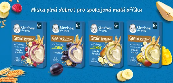 GERBER Kaša mliečna pšenično-ovsená banán a malina 200 g, 6+