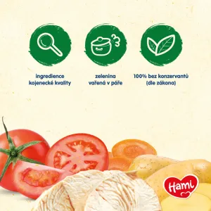 Hami Zelenina s Morkou a Paradajkami 200 g,HAMI Príkrm mäsovo-zeleninový Zelenina s morkou a paradajkami 200g