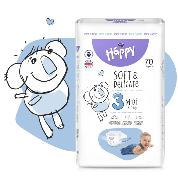 BELLA Baby Happy Soft&Delicate Size 3 MIdi jednorazové plienky 5-9 kg 70 ks