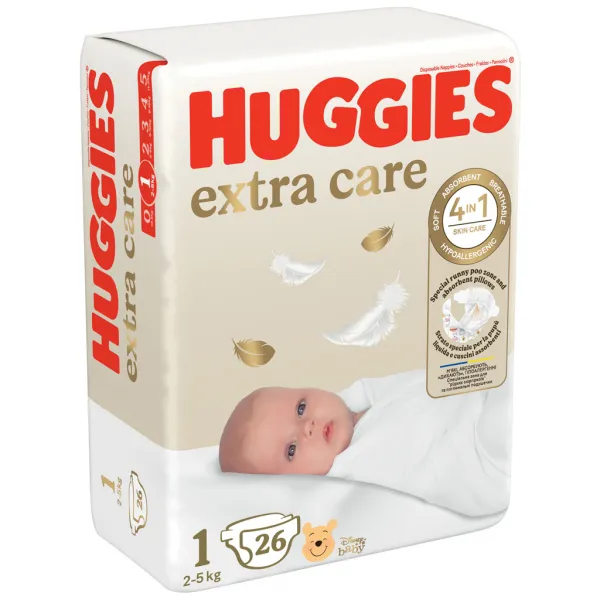 HUGGIES Elite Soft 1 3-5 kg 26 ks,HUGGIES® Extra care Plienky jednorazové 1 (2-5 kg) 26 ks