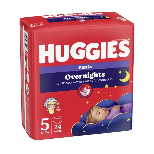 HUGGIES® Nohavičky plienkové nočné Overnights Pants vel. 5 (12-17 kg), 24 kusů