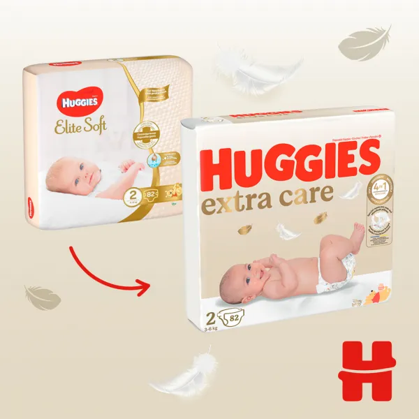HUGGIES Elite Soft 1 2× 82 ks,HUGGIES® Extra Care plienky jednorazové 2 (3-6 kg) 82 ks