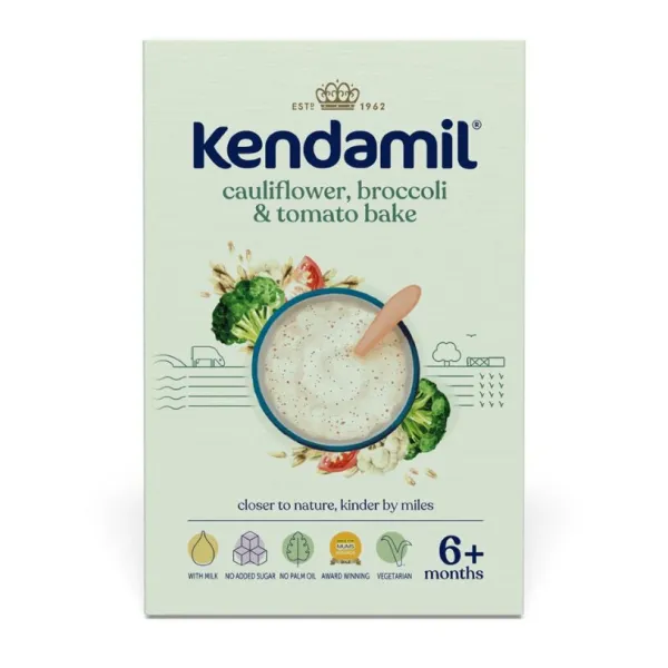 Kendamil s brokolicami, karfiolom a paradajkami 150 g,KENDAMIL Kaša mliečna s brokolicami, karfiolom a paradajkami 150 g, 6m+