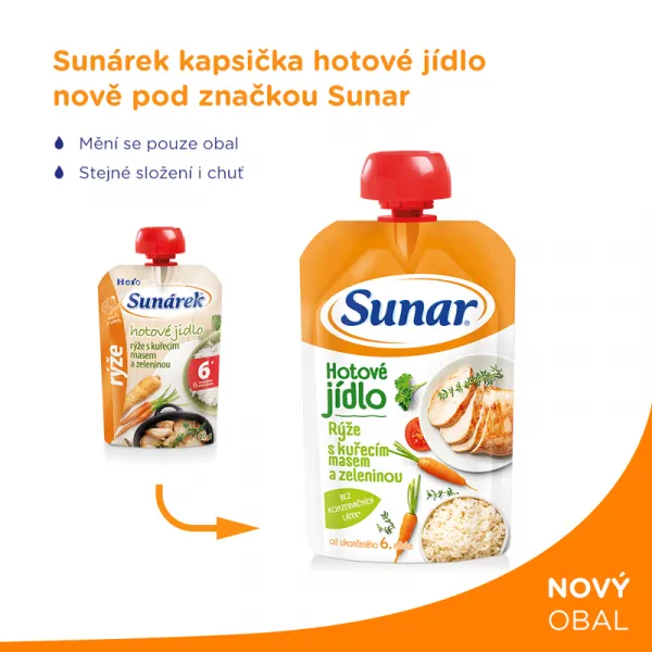 Sunar Hotové jedlo Kuskus s kuracím mäsom a zeleninou 6+ 120 g,SUNAR Kapsička Hotové jedlo Kuskus s kuracím mäsom a zeleninou 120 g