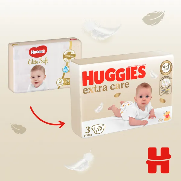HUGGIES® Plienky jednorázové Elite Soft veľ. 3 72 ks,HUGGIES® Extra Care plienky jednorazové 3 (6-10 kg) 72 ks