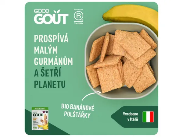 GOOD GOUT Banánové vankúšiky BIO 50 g,GOOD GOUT BIO Banánové vankúšiky 50 g