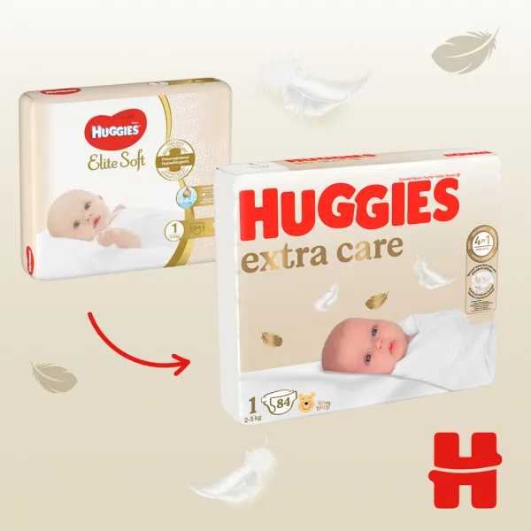 HUGGIES Elite Soft 1 84 ks,HUGGIES® Extra Care plienky jednorazové 1 (2-5 kg) 84 ks