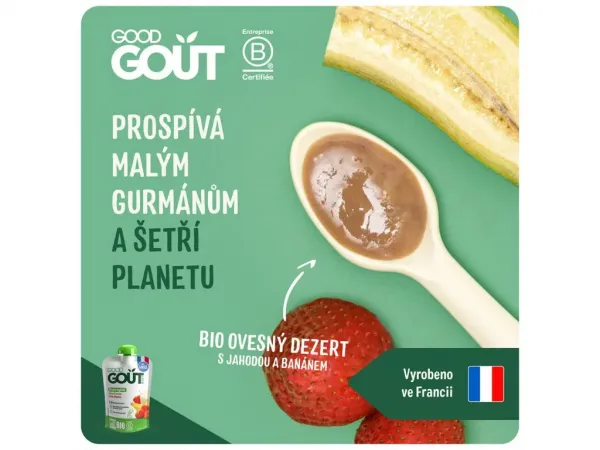 Good Gout Ovsený dezert s jahodou a banánom Bio 90 g,GOOD GOUT BIO Ovsený dezert s jahodou a banánom 90 g