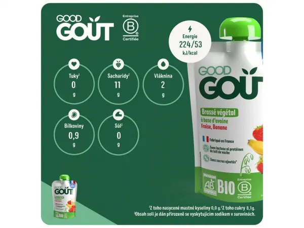 Good Gout Ovsený dezert s jahodou a banánom Bio 90 g,GOOD GOUT BIO Ovsený dezert s jahodou a banánom 90 g