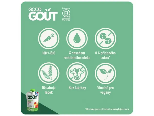 Good Gout Ovsený dezert s jahodou a banánom Bio 90 g,GOOD GOUT BIO Ovsený dezert s jahodou a banánom 90 g