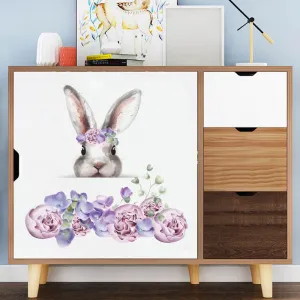 Impresi Samolepka do detskej izby Zajačik s fialovými kvetinami - 60x30 cm