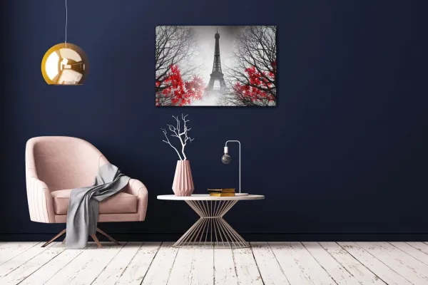 Impresi Obraz Eiffelova veža čiernobiela s červeným detailom - 60 x 40 cm
