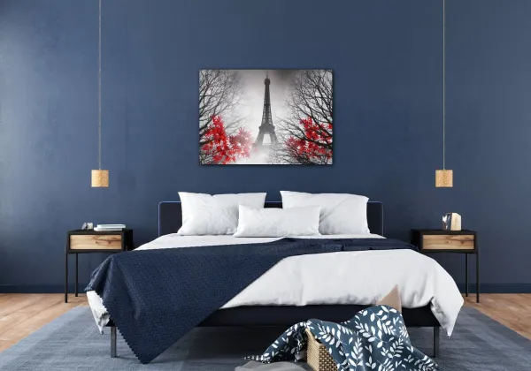 Impresi Obraz Eiffelova veža čiernobiela s červeným detailom - 70 x 50 cm