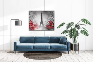 Impresi Obraz Eiffelova veža čiernobiela s červeným detailom - 90 x 70 cm