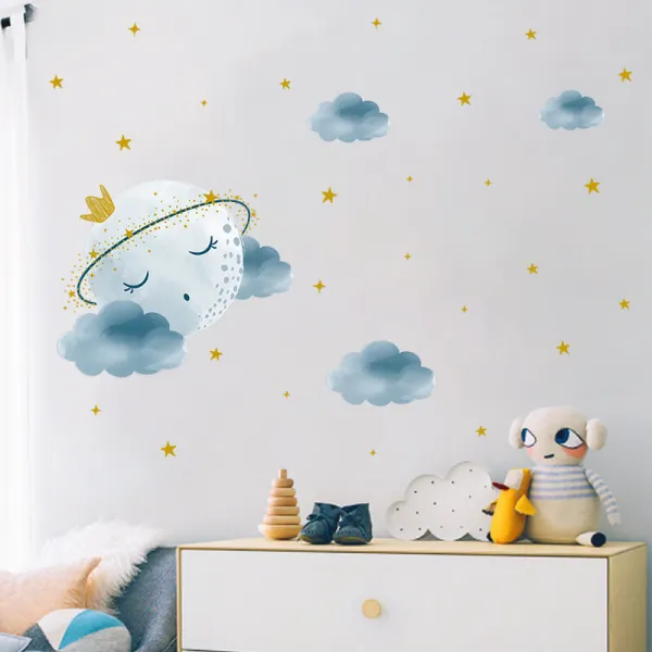 Impresi Samolepka do detskej izby Spiaci mesiac a mráčiky - 90x30cm
