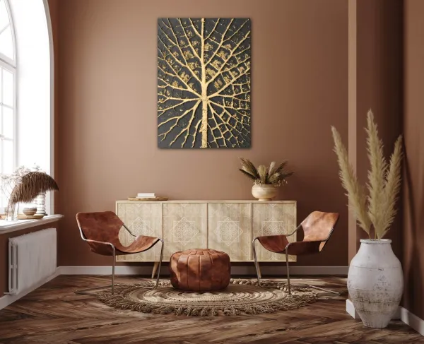Impresi Obraz Zlatá štruktúra listu - 50 x 70 cm
