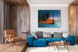Impresi Obraz Abstrakt modrý s oranžovým detailom - 90 x 70 cm