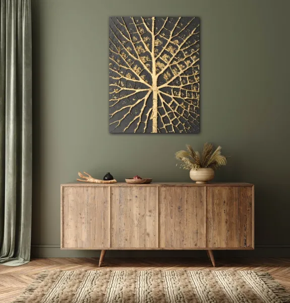 Impresi Obraz Zlatá štruktúra listu - 70 x 90 cm