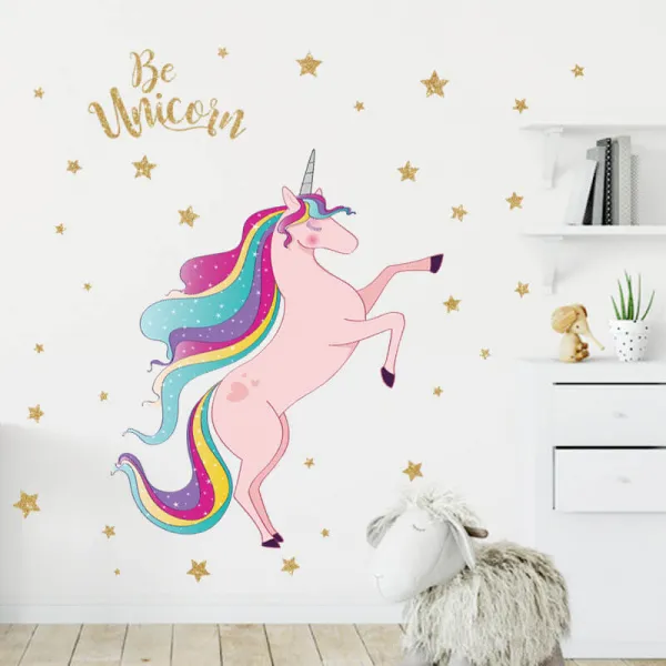 Impresi Samolepka do detskej izby Ružový jednorožec Unicorn s hvezdami - 90x30cm
