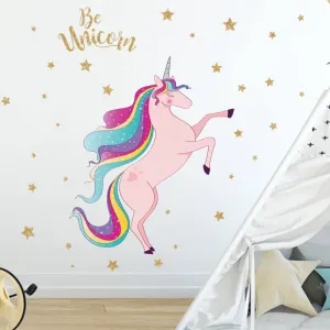 Impresi Samolepka do detskej izby Ružový jednorožec Unicorn s hvezdami - 90x30cm
