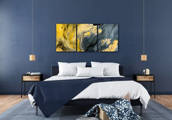 Impresi Obraz Abstraktný žlto sivý - 150 x 70 cm (3 dielny)