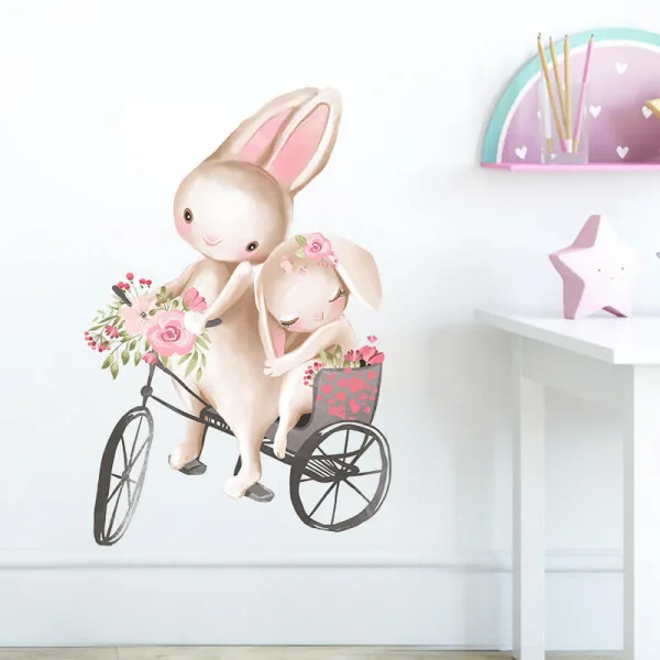 Impresi Samolepka do detskej izby Zajačikovia na bicykli - 60x30 cm