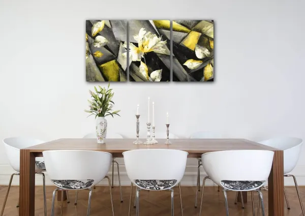 Impresi Obraz Abstraktné žlto sivý - 120 x 60 cm (3 dielný)