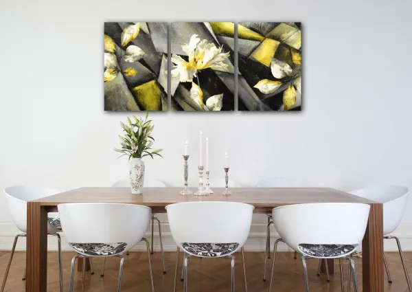 Impresi Obraz Abstraktné žlto sivý - 150 x 70 cm (3 dielny)