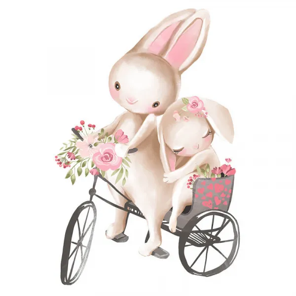 Impresi Samolepka do detskej izby Zajačikovia na bicykli - 60x30 cm