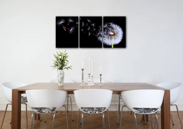 Impresi Obraz Púpava na čiernom pozadí - 150 x 70 cm (3 dielny)