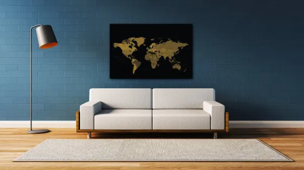 Impresi Obraz Mapa sveta čierno zlatá - 60 x 40 cm