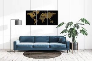 Impresi Obraz Mapa sveta čierno zlatá - 150 x 70 cm (3 dielny)