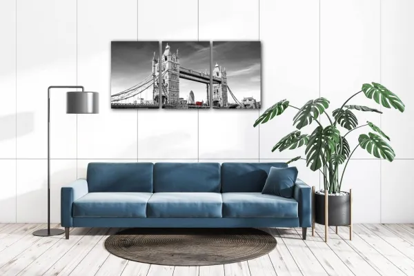 Impresi Obraz Tower Bridge čiernobielý - 150 x 70 cm (3 dielny)