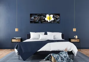 Impresi Obraz Biely kvet na čiernych kameňoch - 90 x 30 cm (3 dielny)